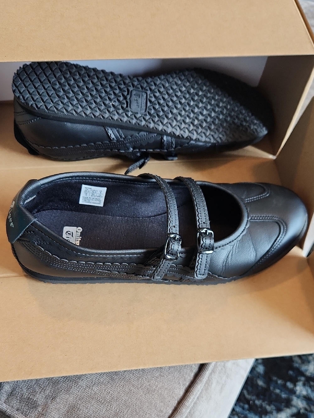 Onitsuka Tiger by Asics Black Double-Strap Mary Jane Flats